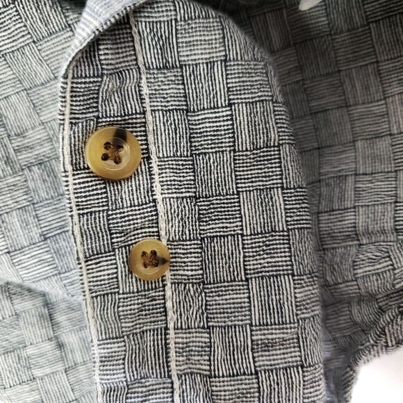 Five Four Mens Shirt Large Plaid Navy Blue White Short Sleeve Button Up Pocket - Picture 9 of 9